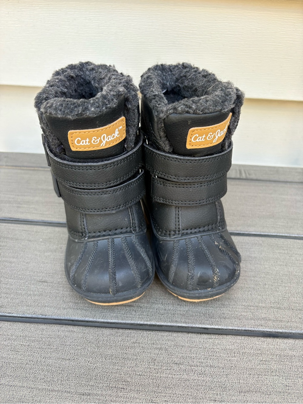 Cat & Jack Black Kids Waterproof Snow Boots with Gray Fleece Cuff